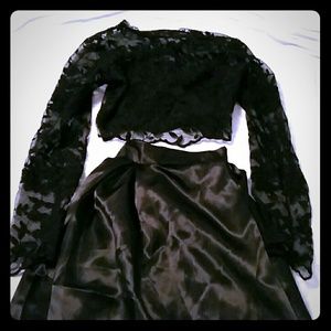 2-pc Lace Crop Top + Maxi Skirt Dress S NEW